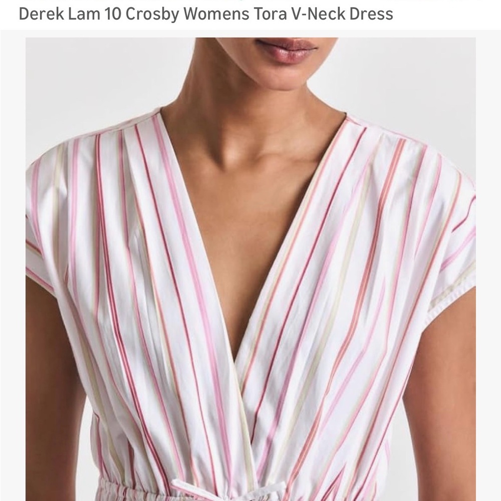 10 Crosby Derek Lam V-Neck Midi Dress - White and Pink Stripes